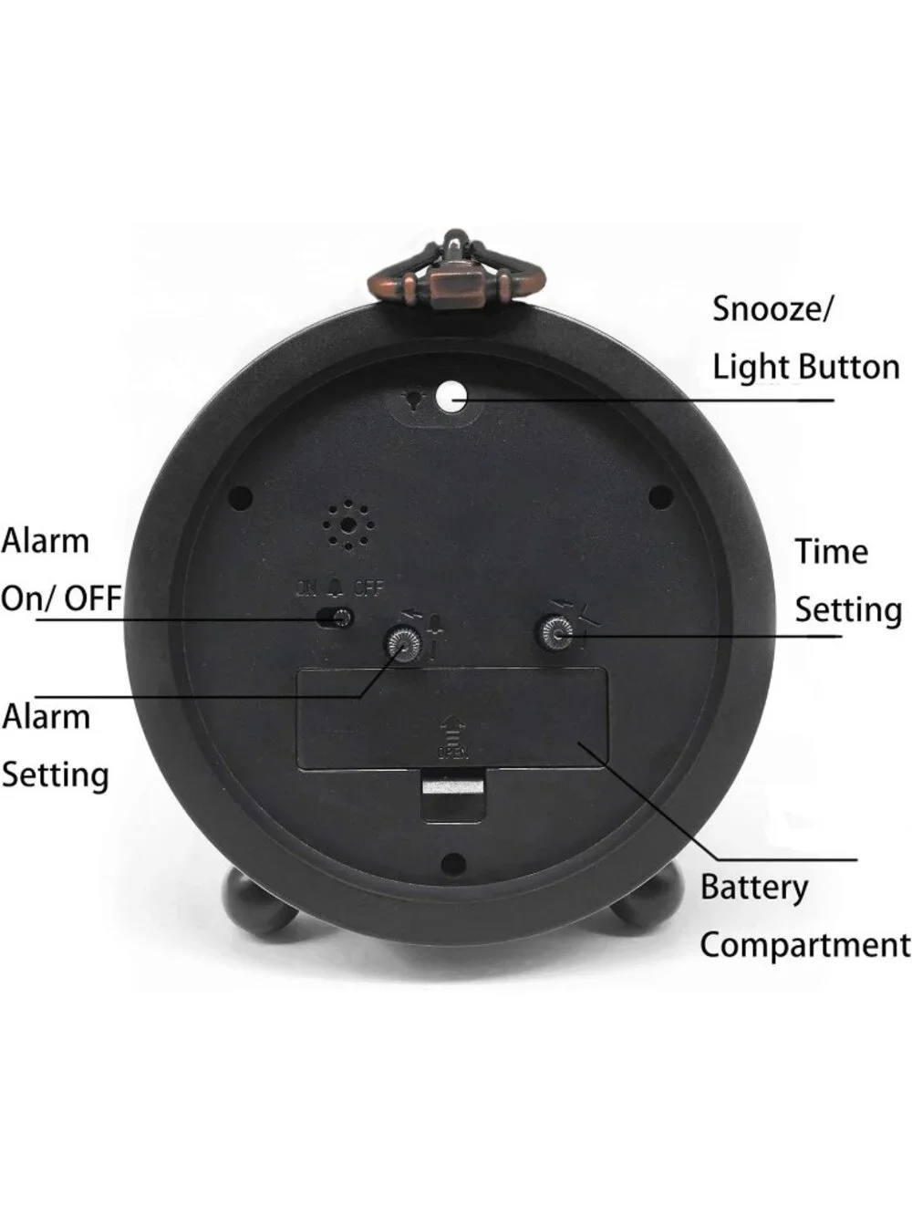 Home Black Analog Quartz Vintage Roman Super Silent Non Ticking Alarm Clock